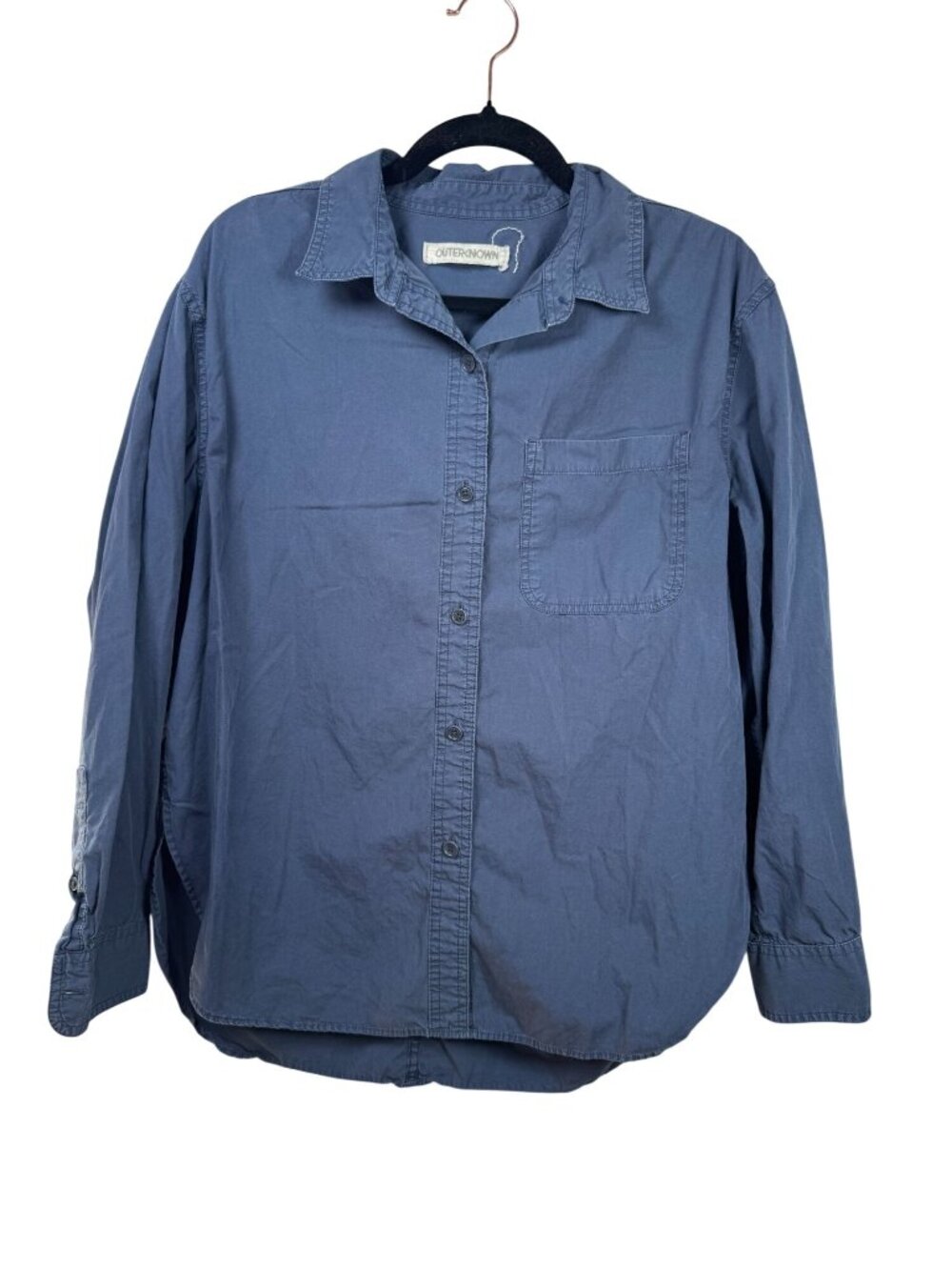 Outerknown Blue Button Up Shirt Top Pocket Long Sleeves Womens Medium relaxed